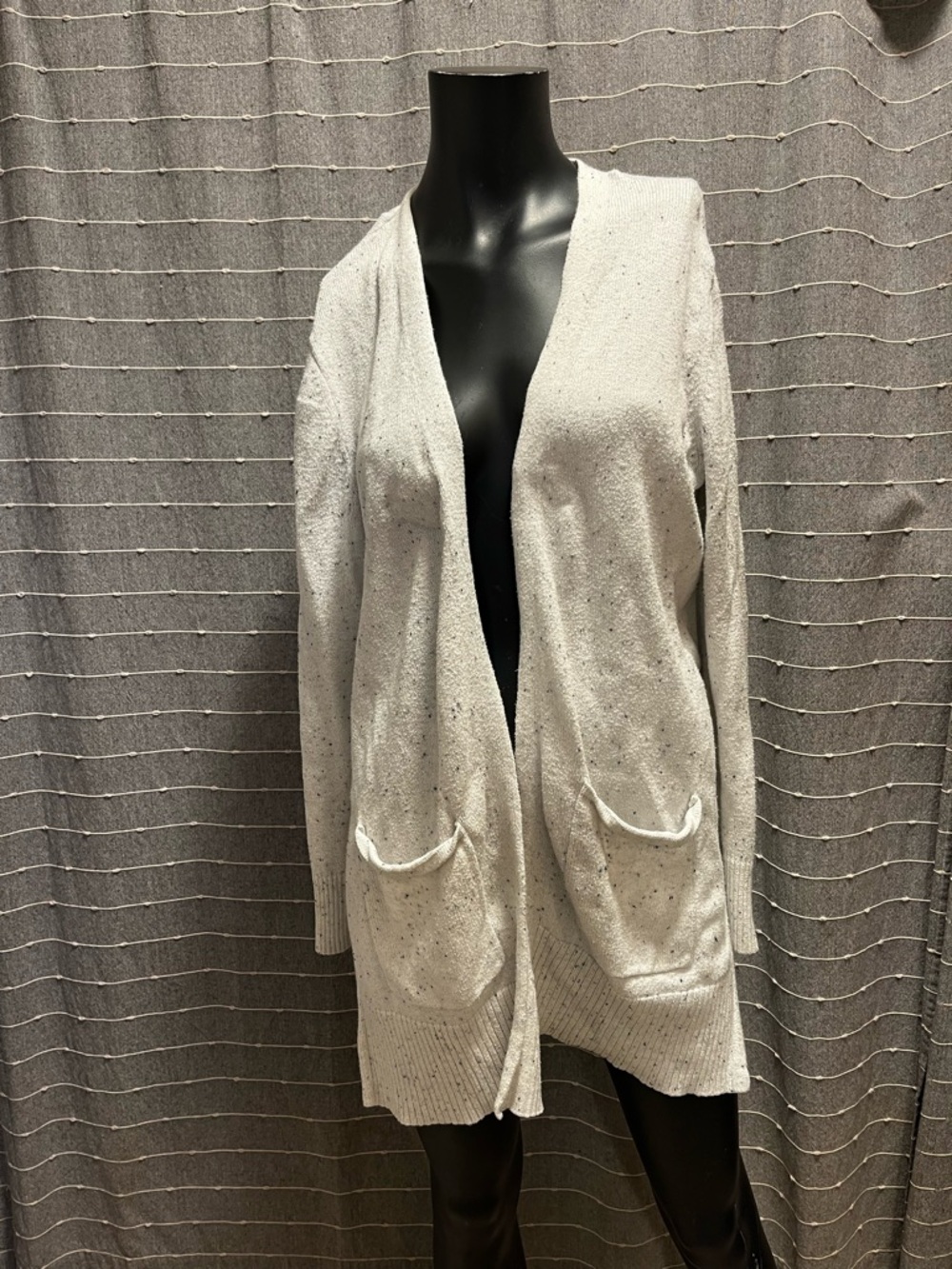 Ivory Speckle Cotton Open Front Cardigan
